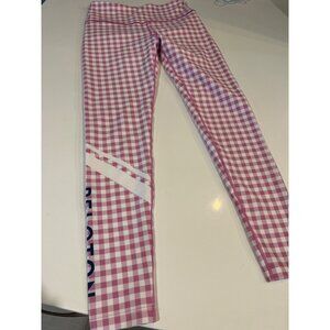 Peloton Pink Gingham High-Waisted Leggings S Womens Activewear